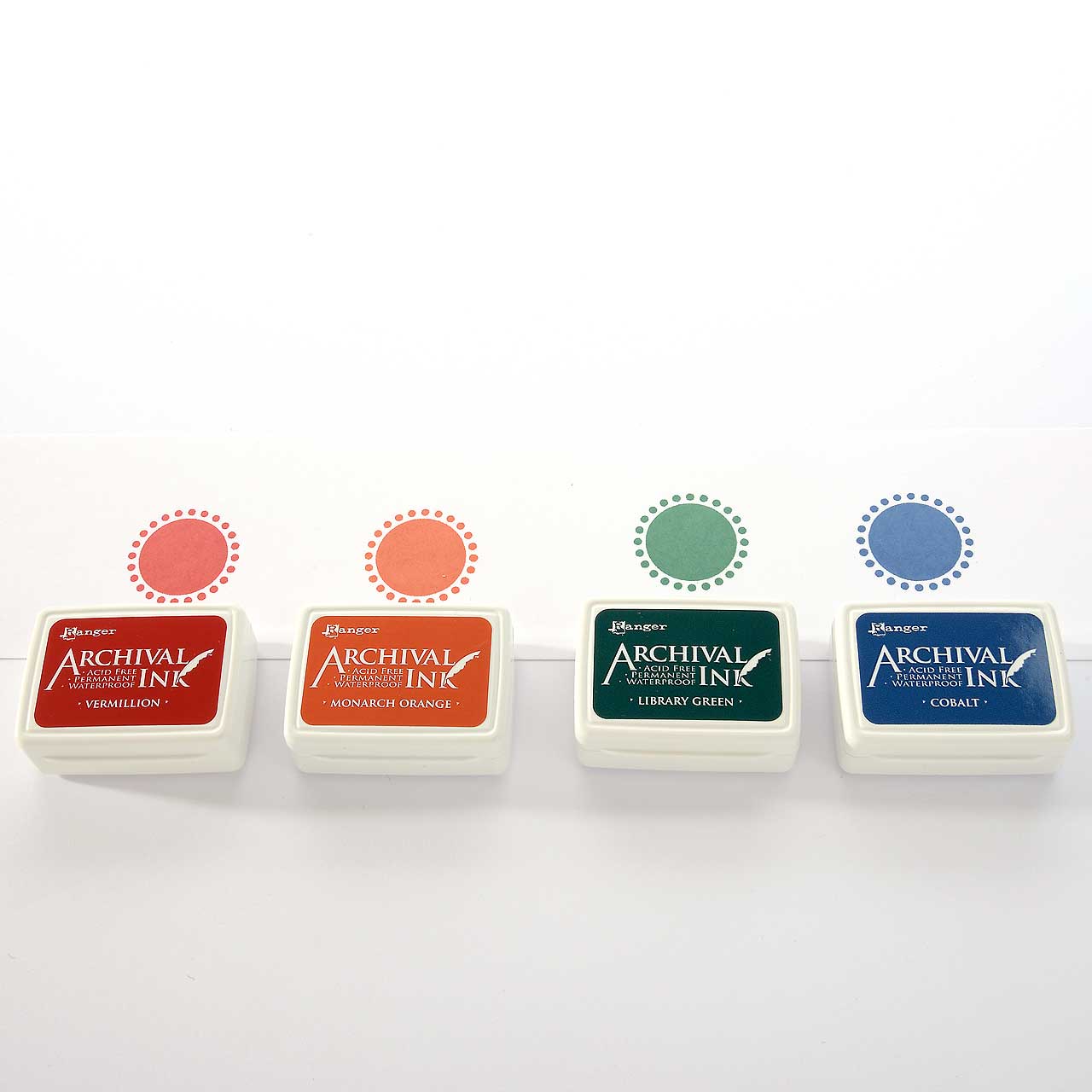 4 Mini-Stempelkissen - Set 1 Zinnoberrot, Orange, Dunkelgrün, Kobaltblau 4 Mini-Stempelkissen - Set 1 Zinnoberrot, Orange, Dunkelgrün, Kobaltblau